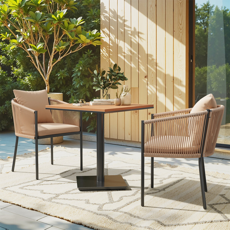 Ensemble repas d'extérieur 2 personnes avec coussins Wilmette, Beige, Beige