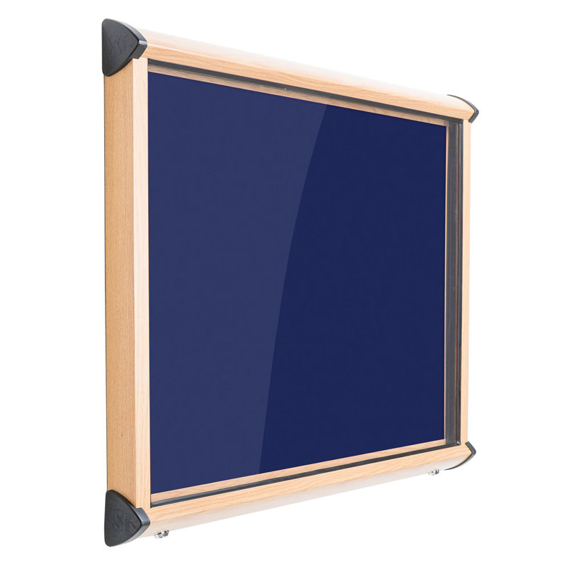 Shield Wood Effect Exterior Showcases Wall Mounted Bulletin Board, 75cm H x 53.7cm W, Ink Navy