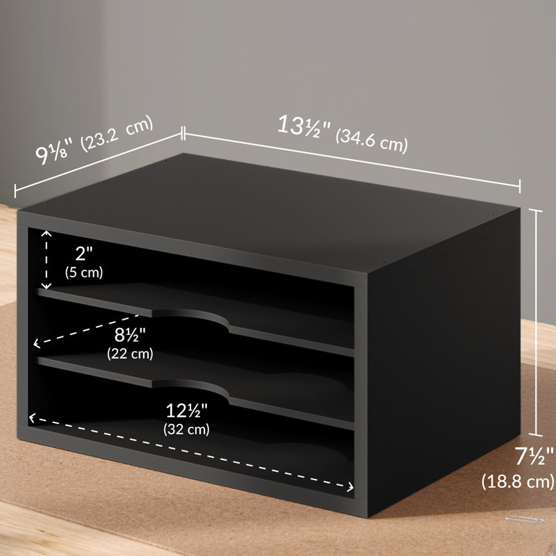 Logan 3 Tier Paper, Mail And File Organizer For Desk, Black