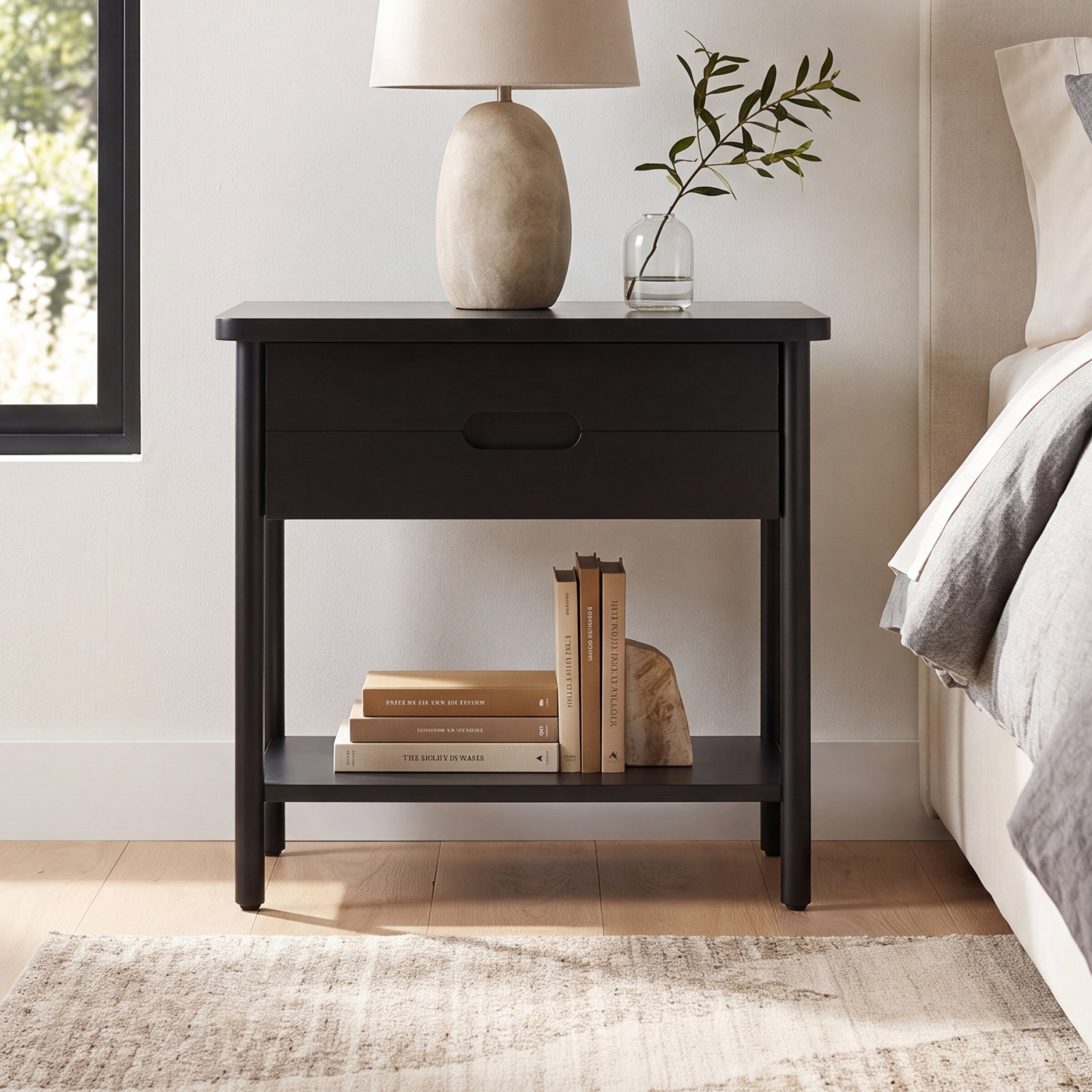 28" 1-Drawer Nightstand, Black