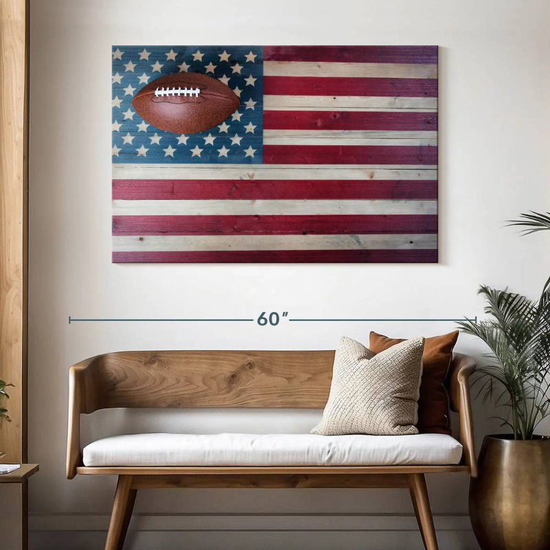 Drapeau américain et football de Borges, H 32 po x l 48 po