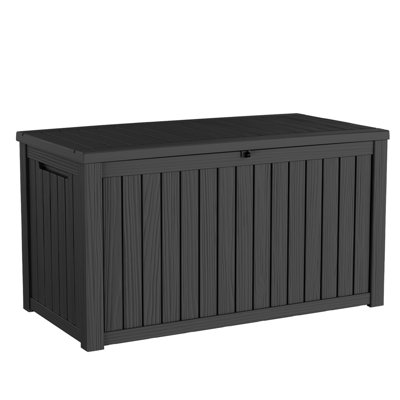 180 Gal/680L Resin Outdoor Storage Deck Box, Woodgrain, Lockable, with Divider & Steel Supports, Weatherproof