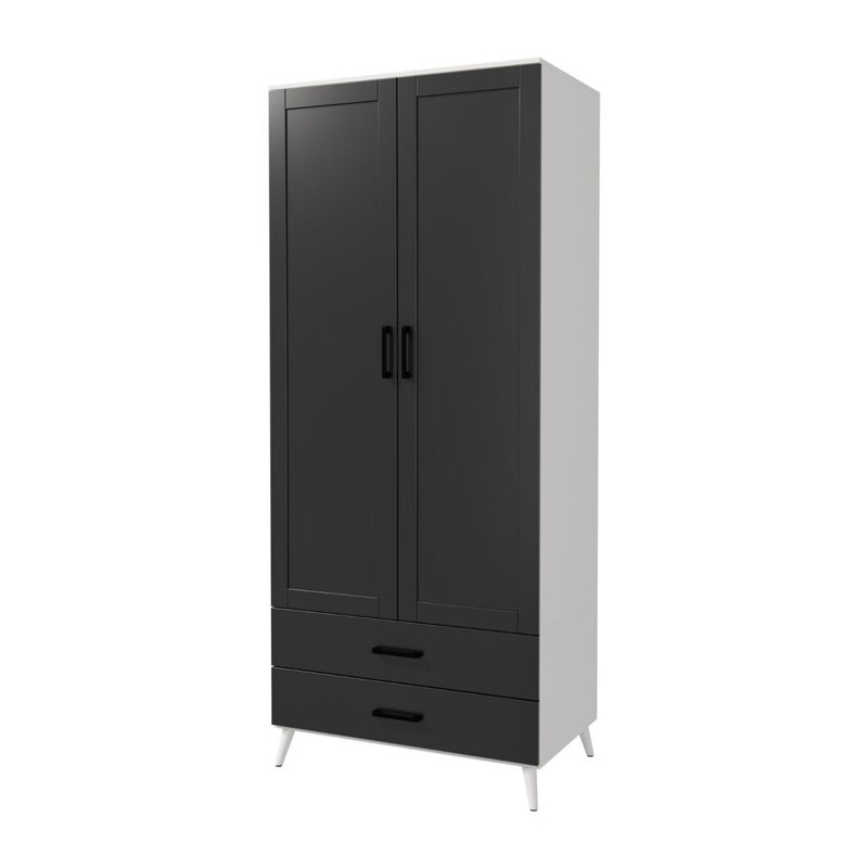 Bosse Solid Wood Wardrobe, White Black