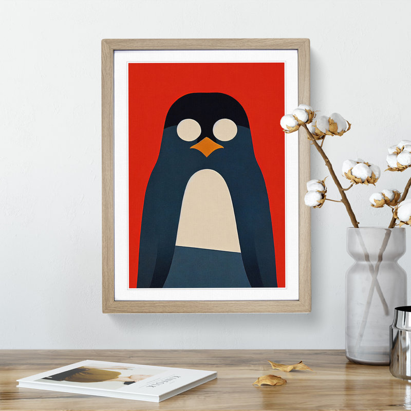 Penguin Abstract Art No.4 - Wall Art, 36cm H x 27cm W, Oak Framed Paper, White