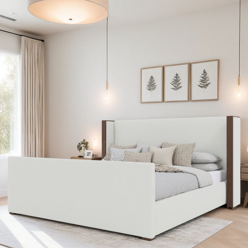 Irenne Luxe Footboard Low Upholstered Bed, California King, Boucle Natural