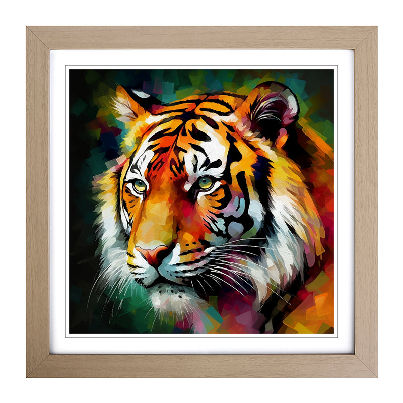 Tiger Abstract Art - Framed Print, Oak