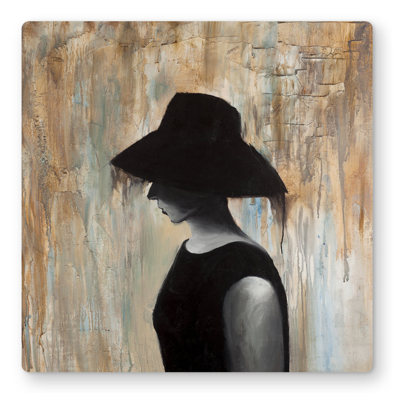 Audrey Hepburn with a Big Hat - Gray Metal Print for Decor