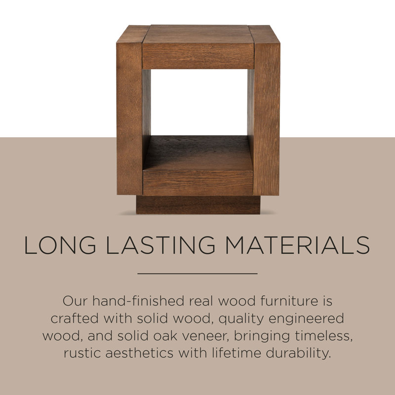 Artemis Refined Brown Wooden Cube Side Table with Shelf