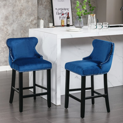 Aden 26.7" Seat Height Velvet Upholstered Counter Stools with Button Tufted by House of Hampton