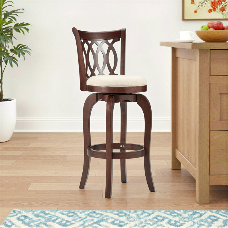 Chaise pivotante à hauteur de comptoir Alyn, Beige, Tabouret de bar (siège d'une hauteur de 29 po), Cerisier
