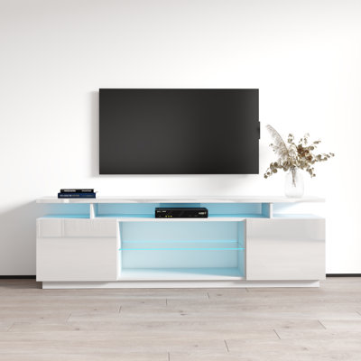 Howlett 71" Modern TV Stand with 16-Color LED Lighting, High Gloss Finish, Media Storage