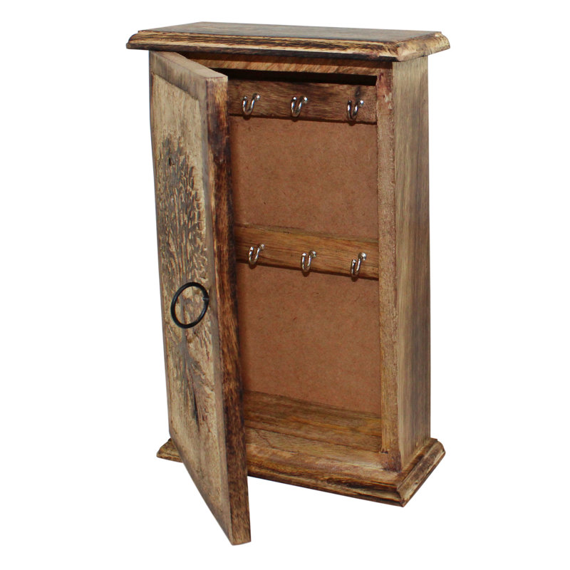Solid Wood Wall Organizer with Key Hooks