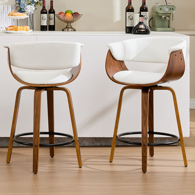 Modern Upholstered Swivel  26'' Counter & Bar Stools,Wood Kitchen Island Stools with Footrest