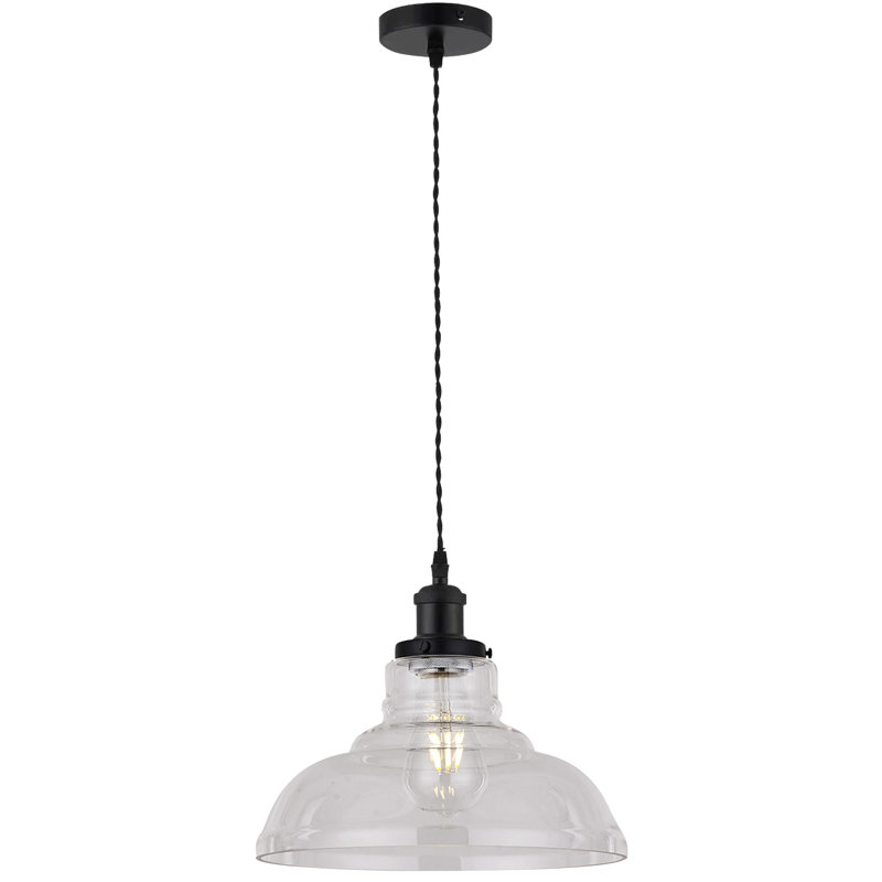 Gracie 1 - Light Dome Pendant, Black Textile Twisted, Vintage Clear