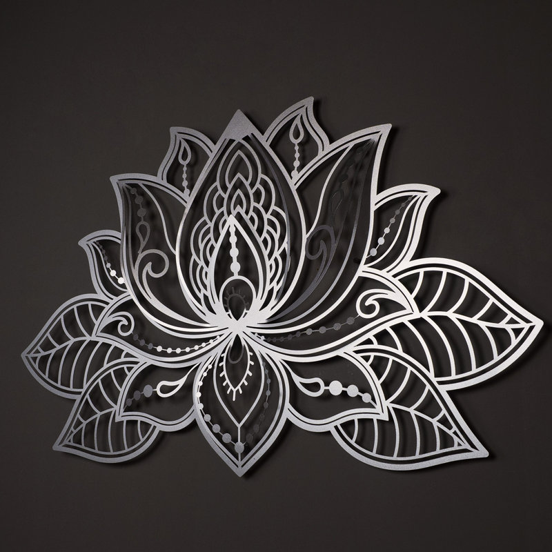 3D Lotus Mandala Metal Wall Art, Silver, 22" H x 36" W x 1" D