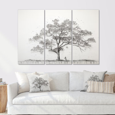 Minimalisme, arbre blanc, pin, rêve II - ensemble d'art sur toile de pin