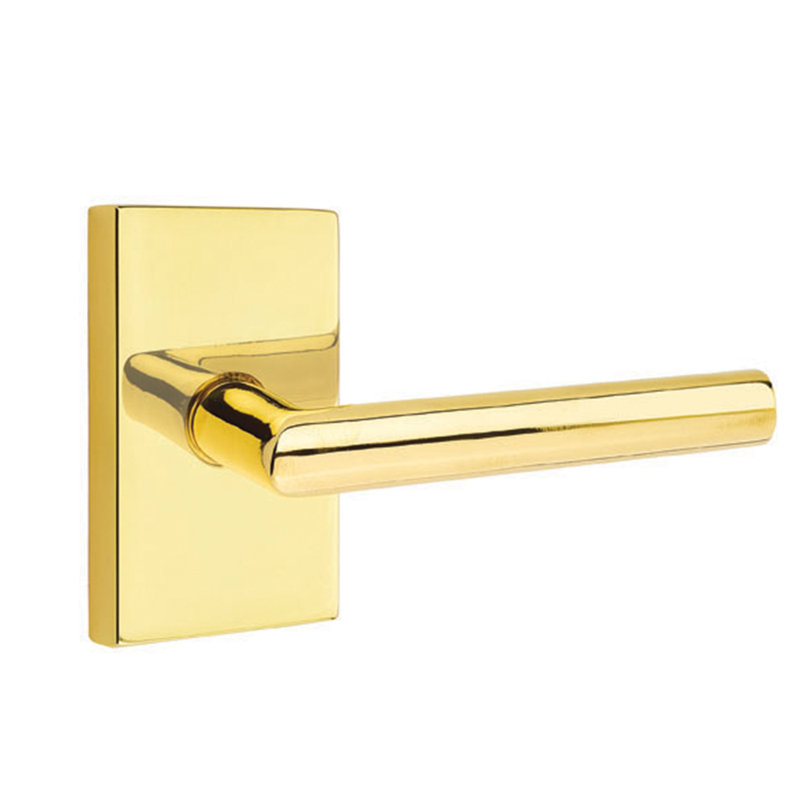 Poignée de porte avec rosette et passage de la porte, Droite, Laiton non laqué
