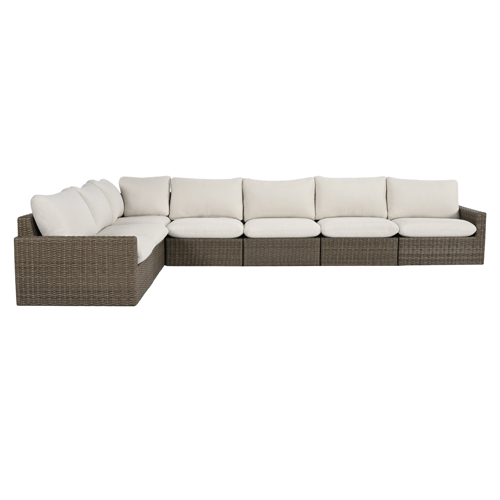 Pippa Wicker Outdoor Conversation Set, 7Pcs:Corner Sofa, 4 Armless Sofas, 2 Armchairs