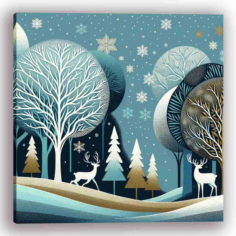 «Enchanted Winter Night: Stylized Trees and Snowflakes», art sur toile, H 20 po x l 20 po x P 1,5 po