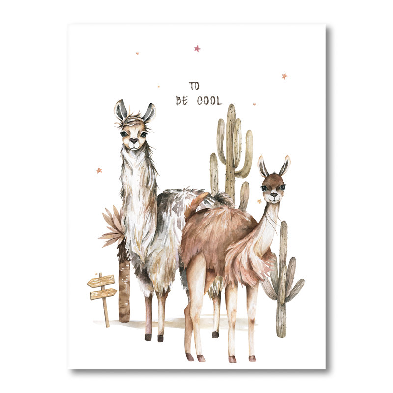Adorable dessin de lama mignon pour enfants - art mural traditionnel sur toile, H 44 po x l 34 po x P 1,5 po, Toile tendue