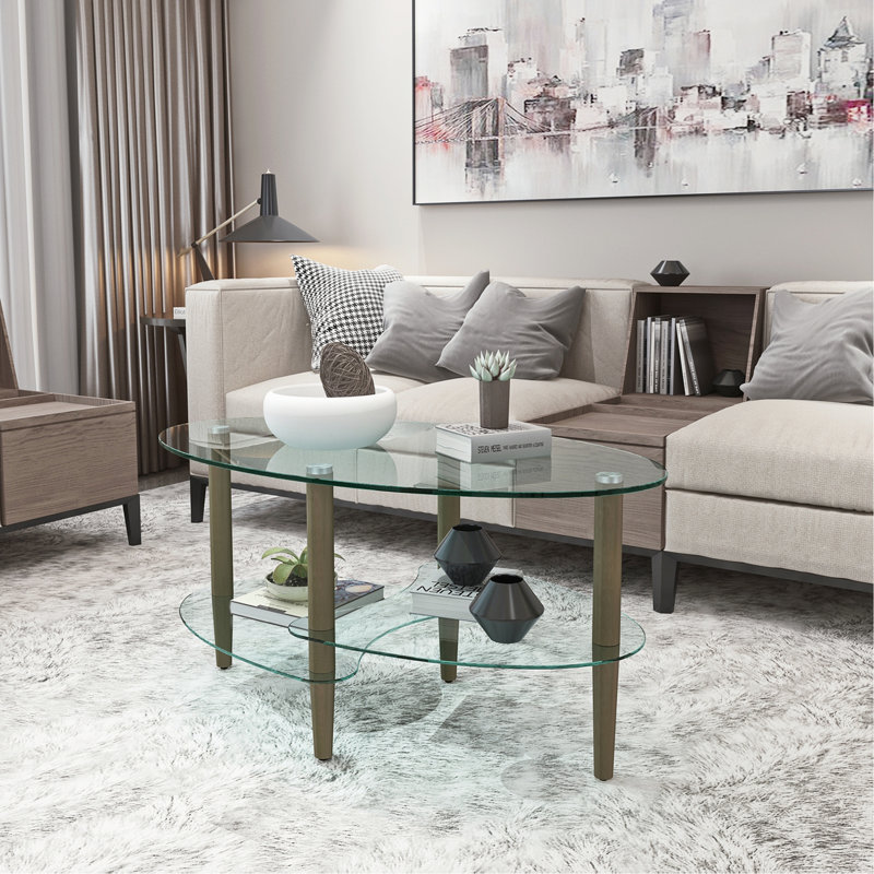Table basse en verre transparent à 3 couches, table basse moderne en verre transparent