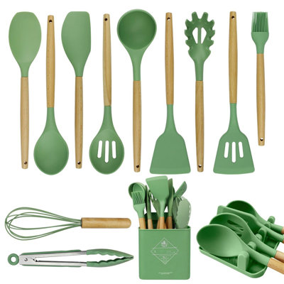 Küchenset mit Tablett, 13-teilig (Avocadogrün)