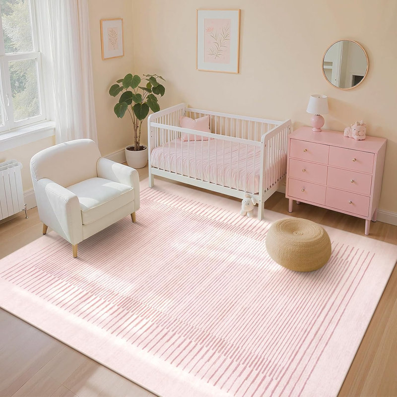 Celeta Washable Striped Living Room Area Rug Non-Slip Berber Stripe Area Rugs for Bedroom Girls, Rectangle 8' x 10'
