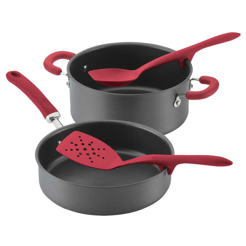 Rachael Ray Tools and Gadgets Lazy Flexi Turner and Scraping Spoon Nonstick Utensil Set, 2 Piece, Red