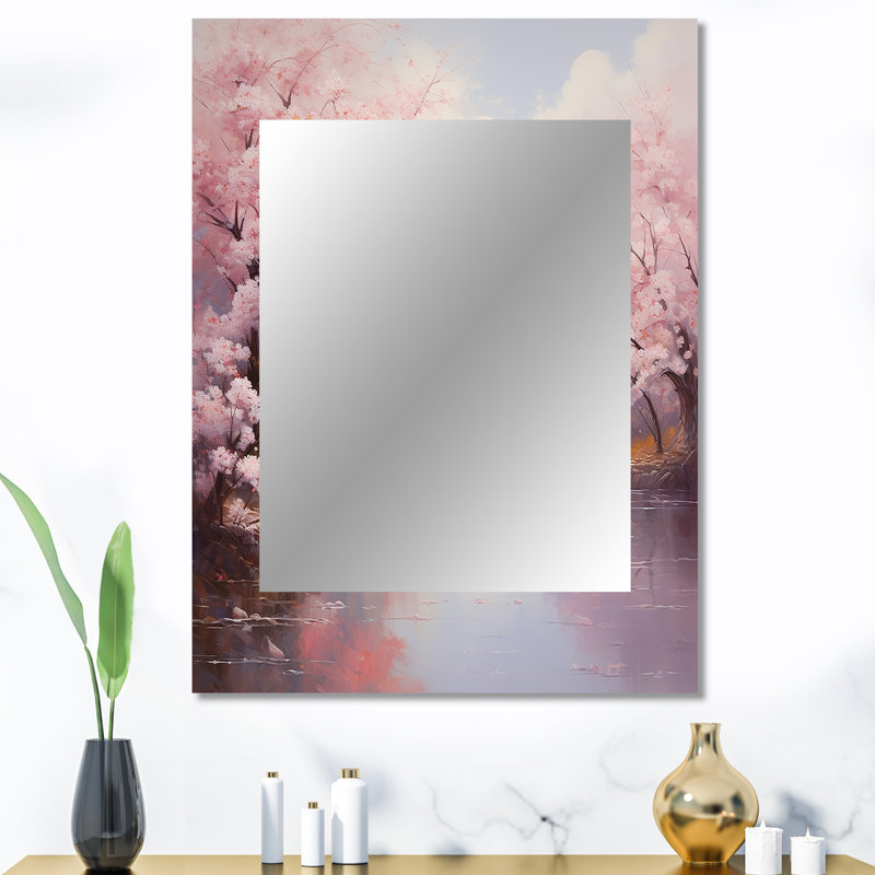 Impression romantique de cerisier rose IV - miroir de fleur de cerisier, 40 po x 30 po