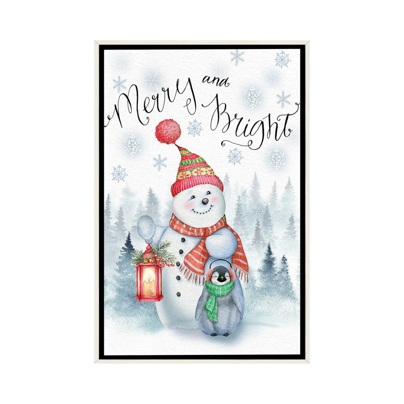 «Merry and Bright», reproduction d'art sur toile encadrée, Blanc patiné, H 48 po x l 32 po