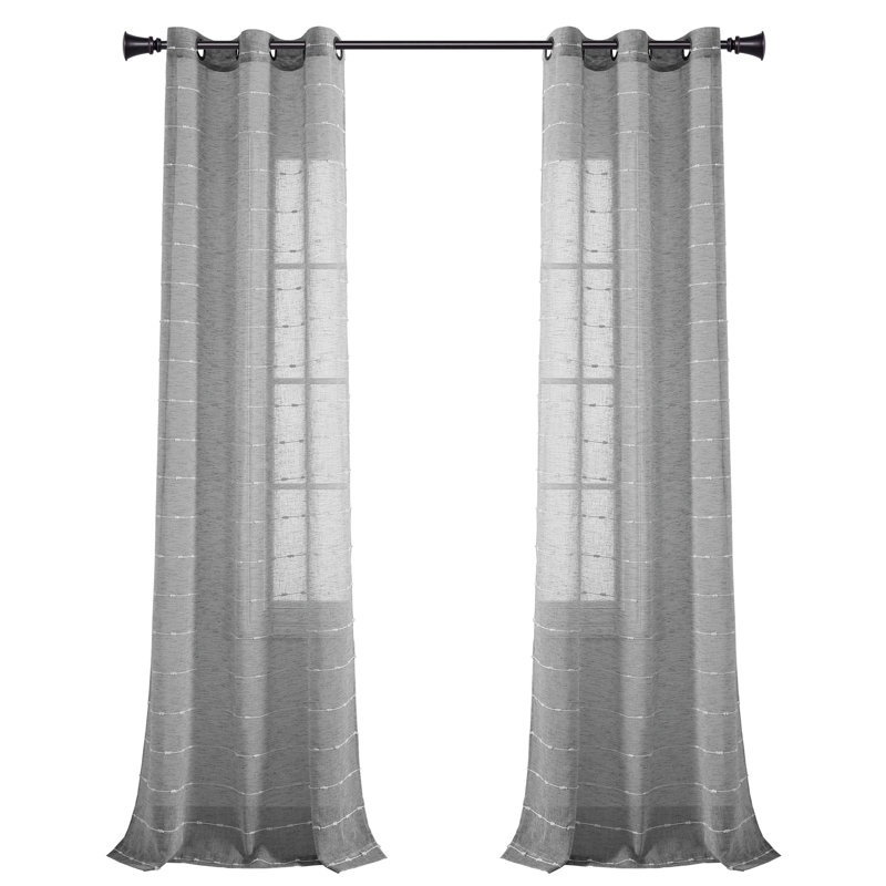Panneaux de rideaux transparents texturés, Gris foncé, L 38 po x L 120 po