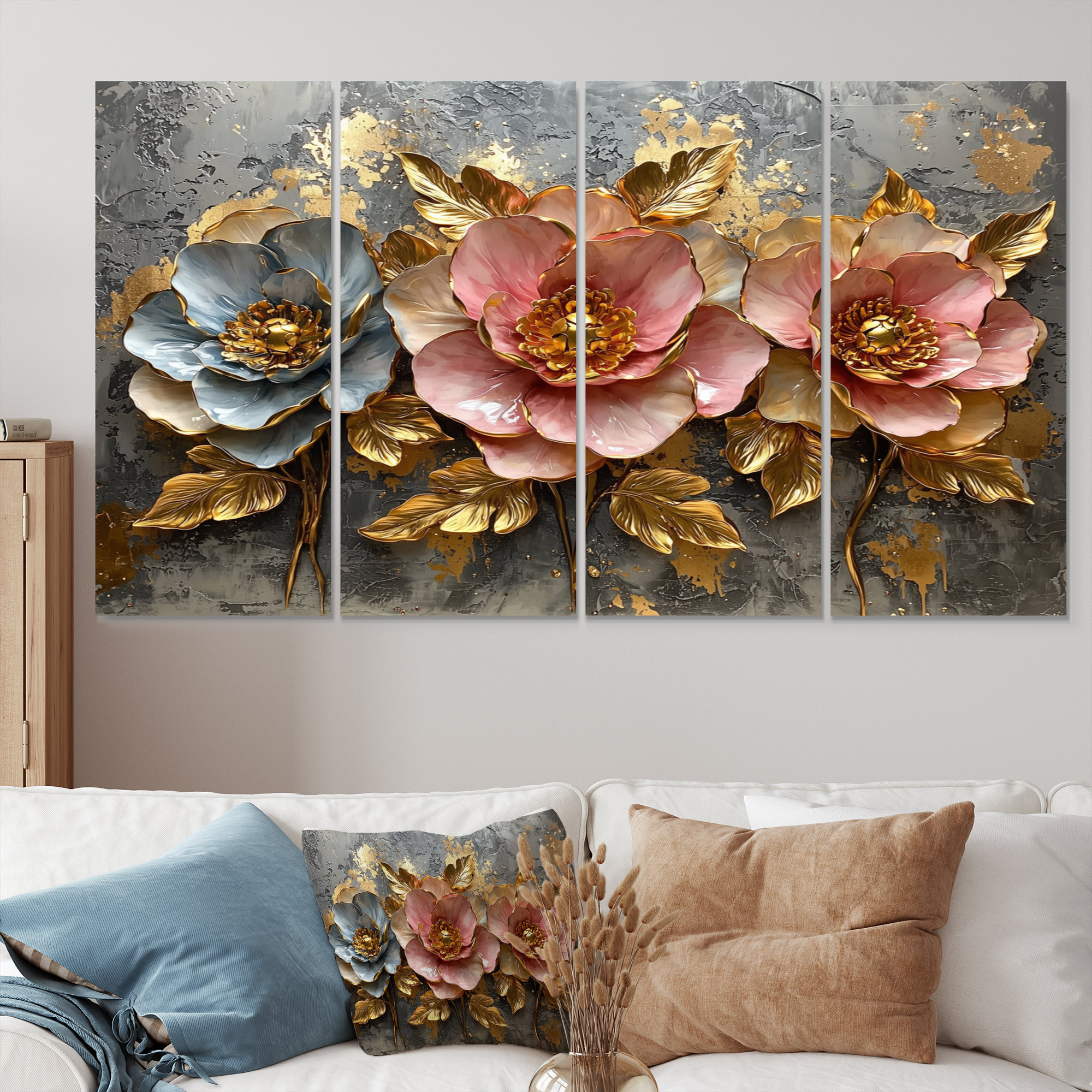 House of Hampton® Gold Marble Pink Gold Peony Flower - Peony Canvas Art ...