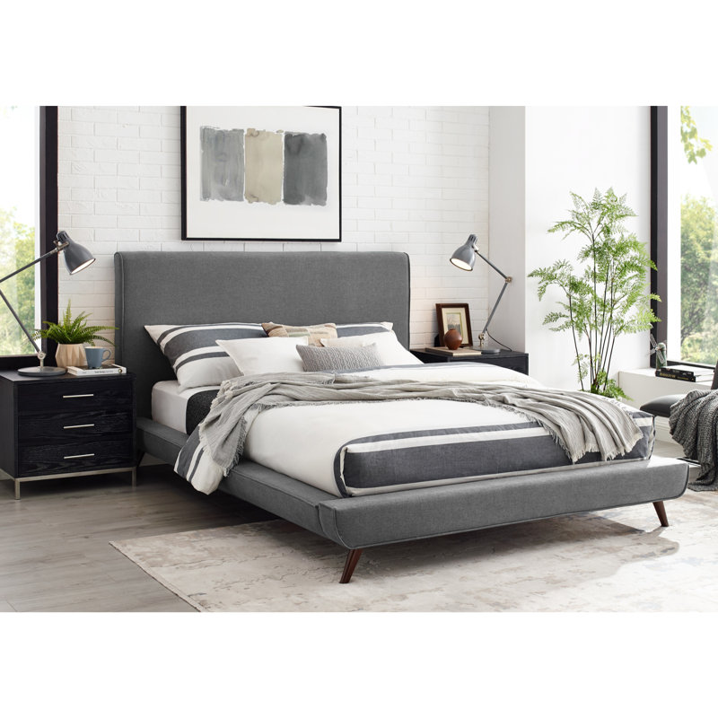 Clodean Linen Upholstered Platform Bed, Gray, Queen
