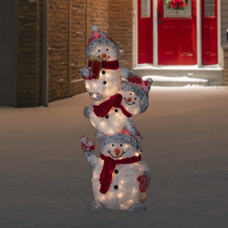42" Lighted Stacked Snowman Family Outdoor Christmas Decoration