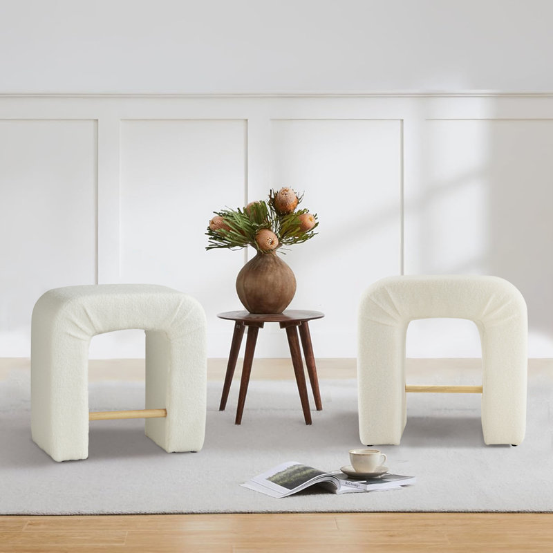 24" Boucle Counter Stool,Modern Bar Stool  With Footrest, White
