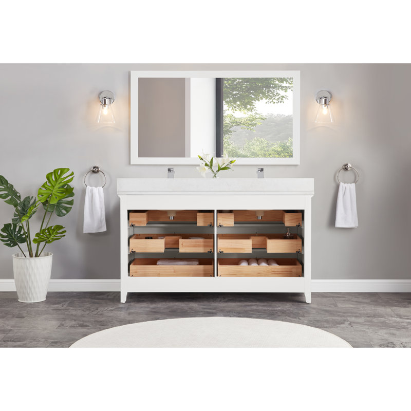 60" Solid Wood Sink Vanity  With 1' Artificial Stone Top, White