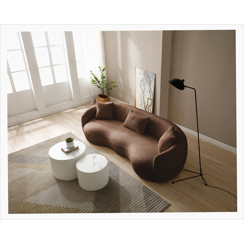 Canapé incurvé moderne de 93,6 pouces de style Mid-Century, canapé en tissu Boucle pour chambre à coucher, Brun
