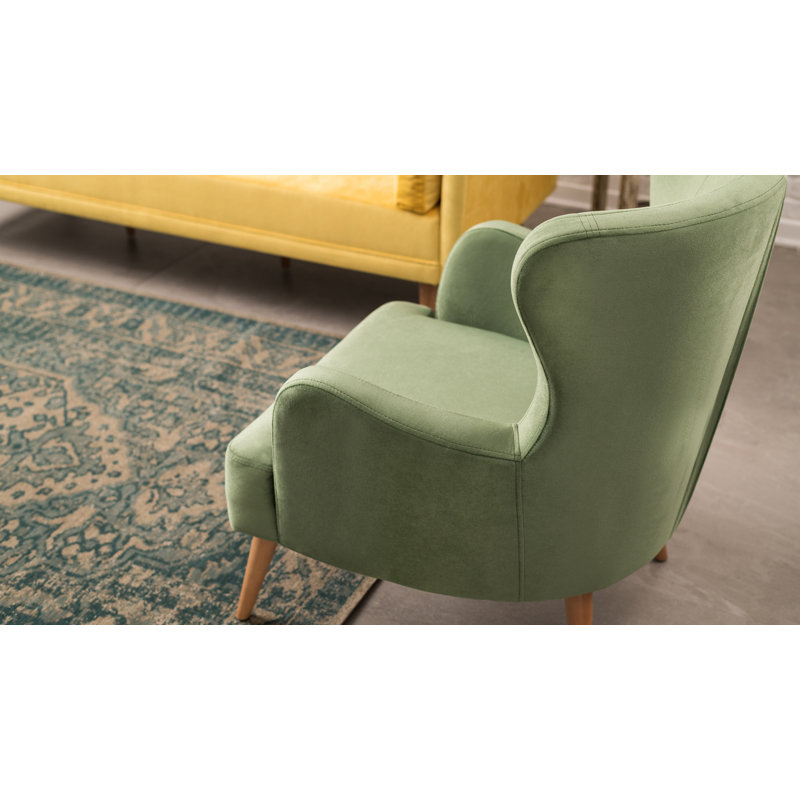 Fauteuil à oreilles rembourré Plattville, 100 % polyester vert