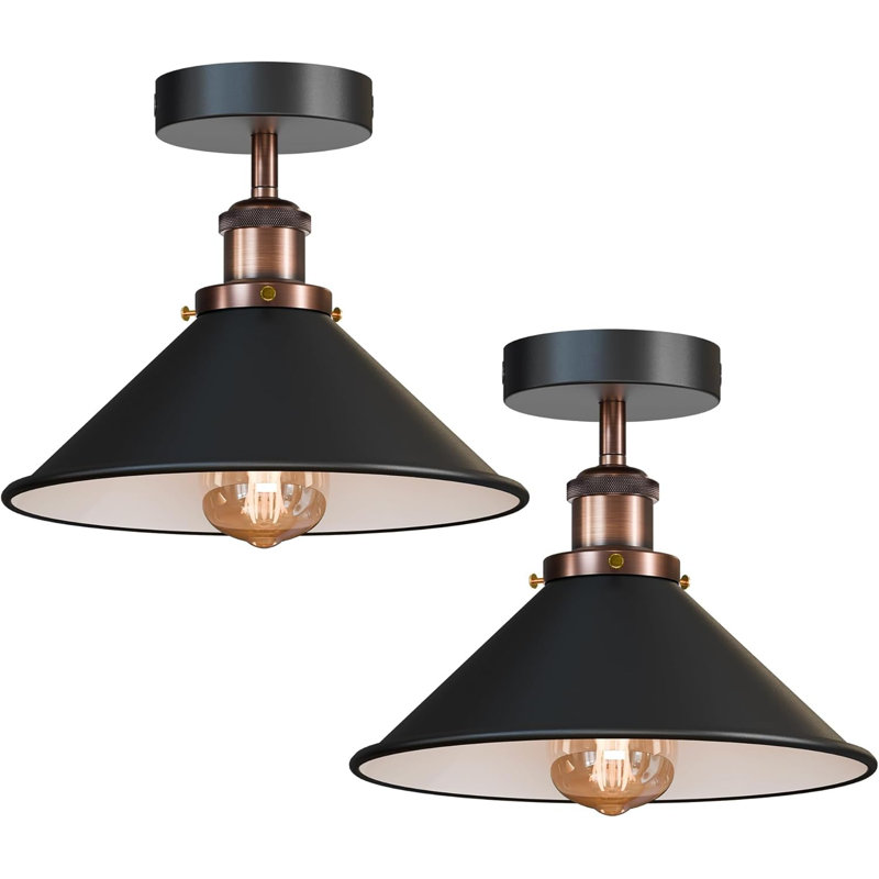 Semi Flush Mount, Black, Black Inner White