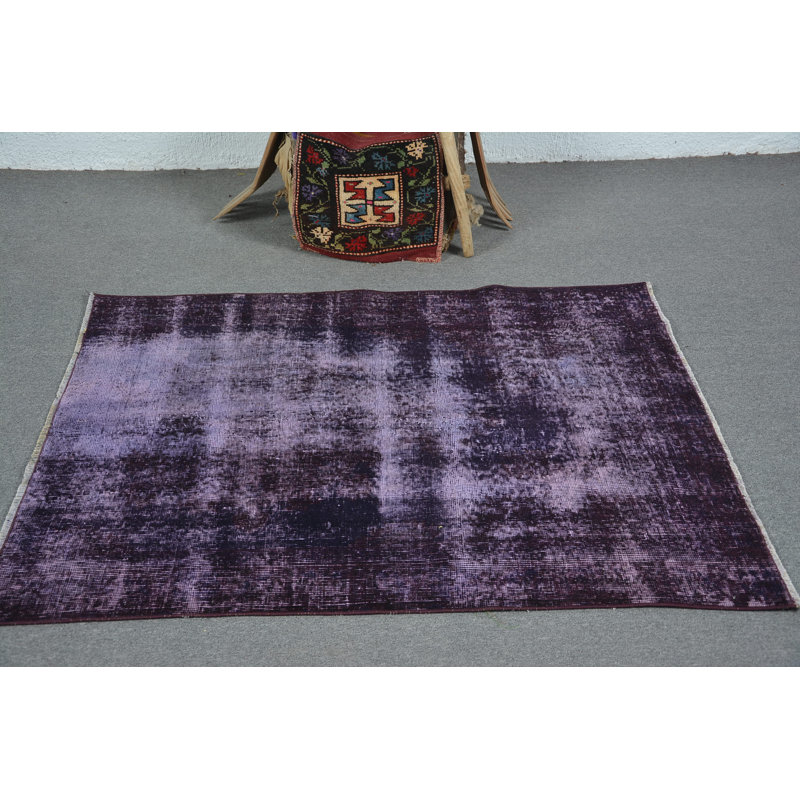 Tapis antiques, tapis décoratif 3,5 pi x 4,7 pi, tapis turc, tapis tendance, tapis moderne mauve, tapis rétro
