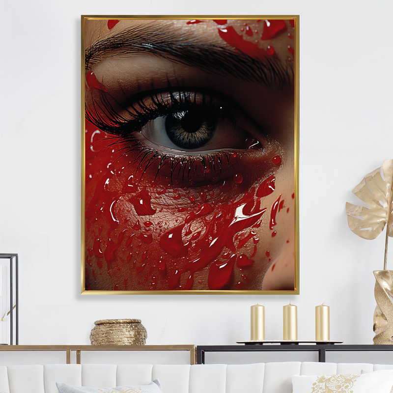 " Woman Portrait Ruby Reflections ", Gold Floater Framed, 20" H x 12" W x 1" D