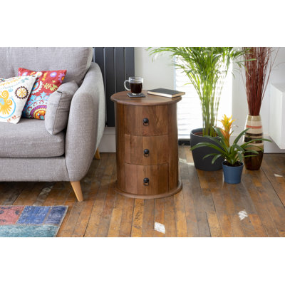 Galgano Solid Wood Drum End Table