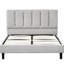 Lit double rembourré en lin gris moderne avec tête de lit, structure en contreplaqué et en bois franc, bourre de structure en tissu à marches simples, option de livraison compacte