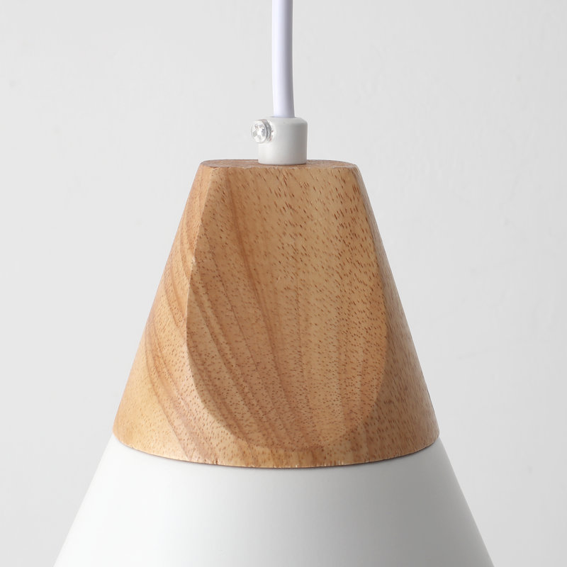 Hinsinger 3-Light 9.4“ Wide Single Cone Kitchen Island Pendant Light with Wood Accents, White