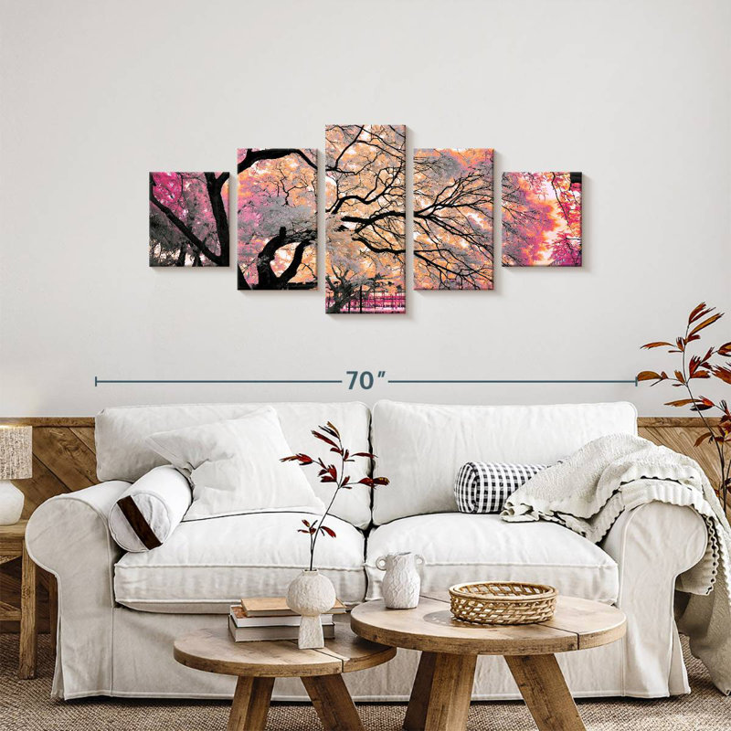 Arbres à fleurs roses, H 24 po x l 55 po