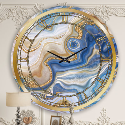 Horloge murale moderne Ocean Blue Golden Jasper Agate II