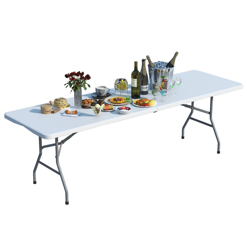 8ft Folding Banquet Table, Heavy Duty Plastic Folding Table For Indoor & Outdoor Use, Portable Party Dining Table With Locking Legs, 700 Lb Capacity, White