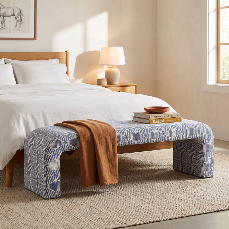 Barley Upholstered Bench, Painted Diamond Dusty Blue