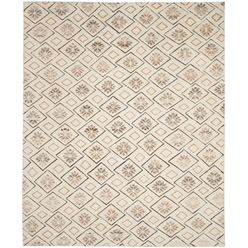 Tapis ivoire en laine noué à la main Palni, Rectangle 8 pi x 10 pi