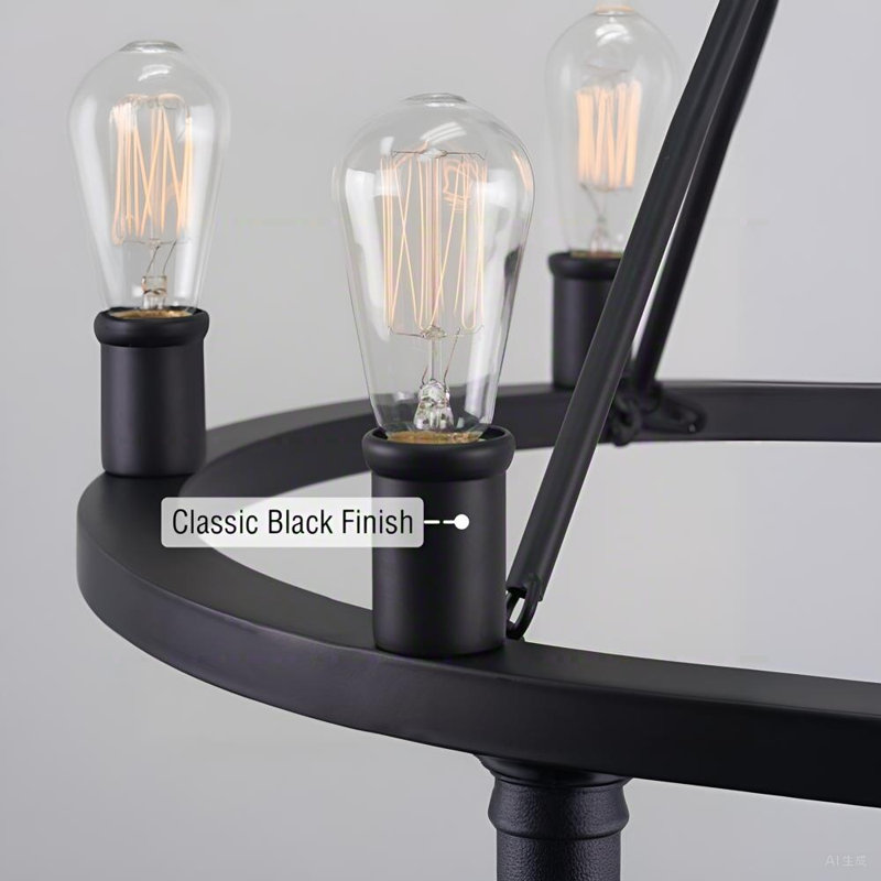 Grand lustre de style campagnard rustique 25 pouces à 25 lumières avec îlot de cuisine, finition noir mat, Noir